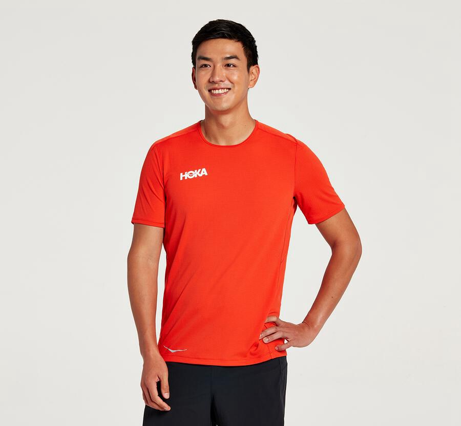 Top Hoka One One Hombre - Performance Short Sleeve - Rojas - GST687092